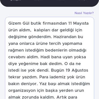 Gizem Gül Butik Ürün Değişim Problemi