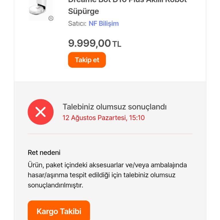 Hepsiburada'dan Alınan Robot Süpürge Sensör Hatası Verdi