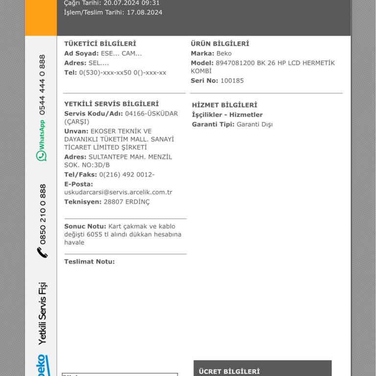 Beko-Arçelik Yetkili Servis Beceriksizliği