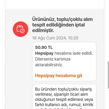 Hepsiburada Keyfi Olarak Siparişi İptal Ediyor. Açıklama Yetersiz.