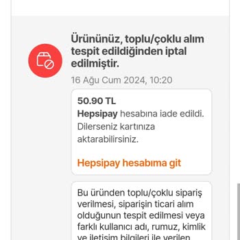 Hepsiburada Keyfi Olarak Siparişi İptal Ediyor. Açıklama Yetersiz.