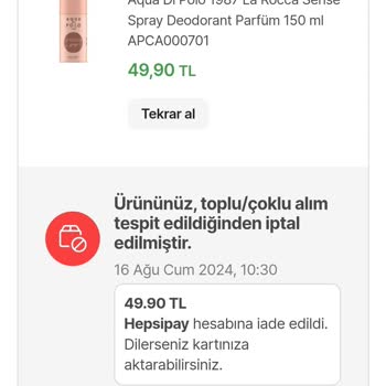 Hepsiburada Keyfi Olarak Siparişi İptal Ediyor. Açıklama Yetersiz.