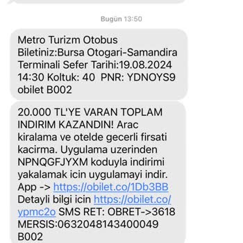 Metro Turizm Obilet Aracı Kurumunuzun Bilet Fiyatınızı 400 Tl İken 600 TL Satması