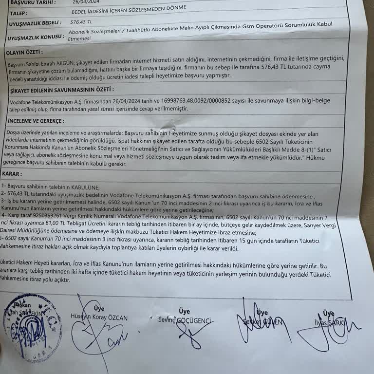 Vodafone'dan Yetersiz Hizmet ve Çözüm Eksikliği