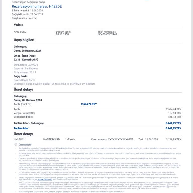 SunExpress Airlines Invoice and Communication Issue