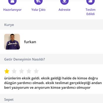 Getir Eksik Ürün Teslim Edilmedi