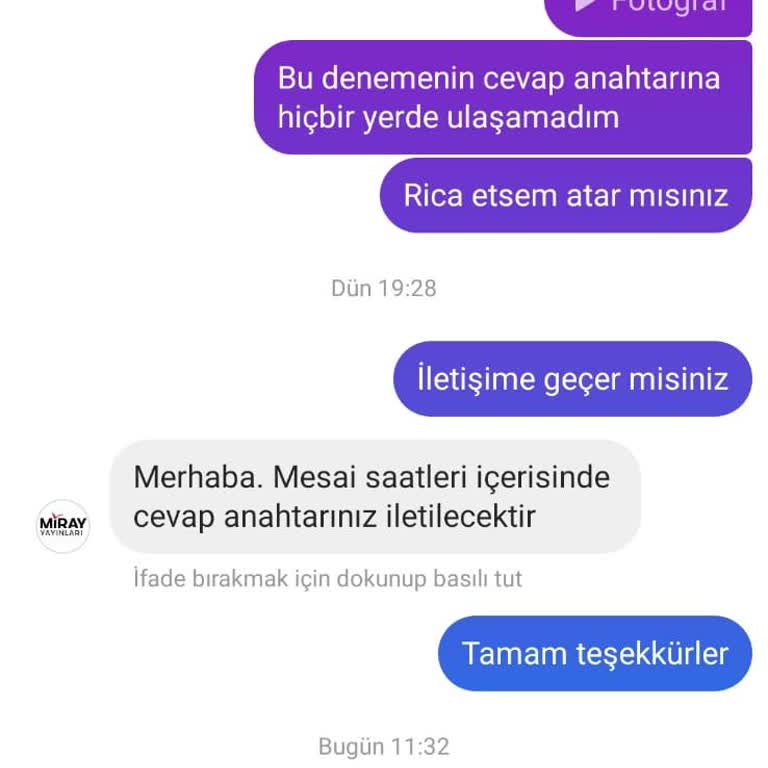 Miray Yayınları Deneme Cevap Anahtarı Yok