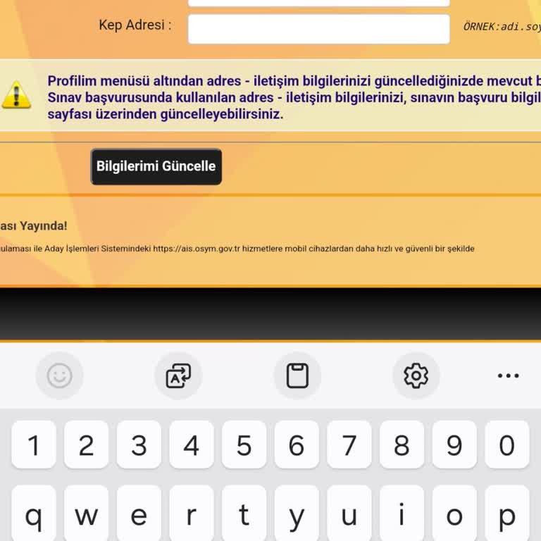 ÖSYM Ais Teki Telefon Numaramı Güncelleyemiyorum