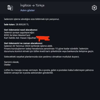 Hotels.com Ve Ziraat Bankası Hesabıma Paramın İadesi