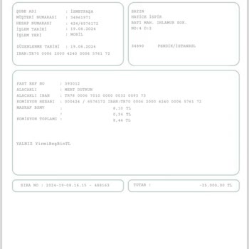 Garanti Bankası'ndan Yapı Kredi Bankasına Fast Gönderim Yapılmadı!