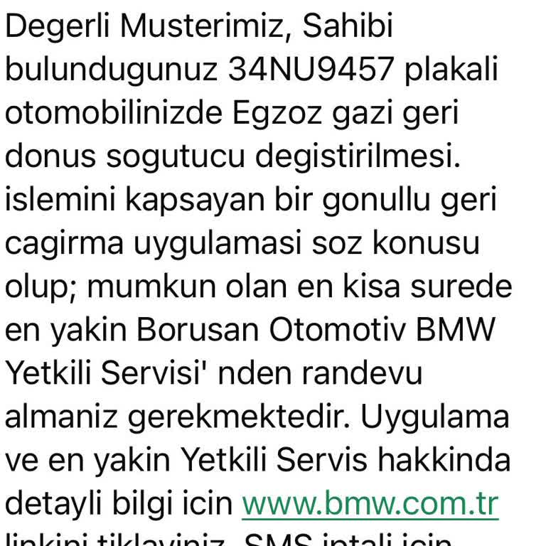 BMW Gönüllü Geri Çağırma Aksiyon İptali