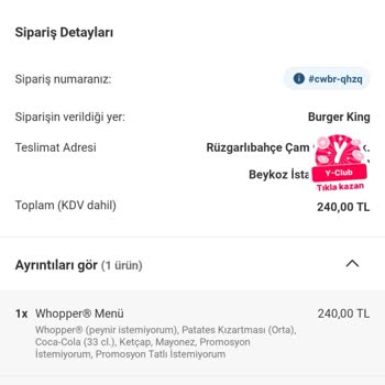 Yemeksepeti Online Siparişte Bilgi Fişi Kesilmesi