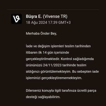 Vivense, Garantisine Riayet Etmiyor.