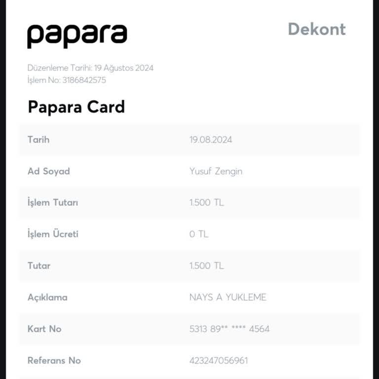 Papara Param Hesaba Düşmedi