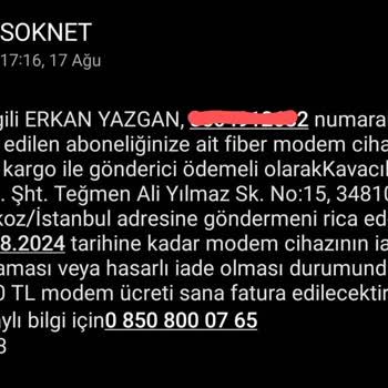 Şok Net Modemi Gönderici Ödemeli İstiyor