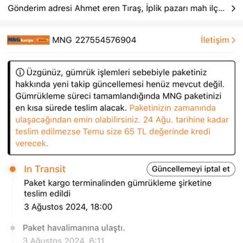 MNG Kargo Temu Ürünlerini Gümrükte Bekletiyor