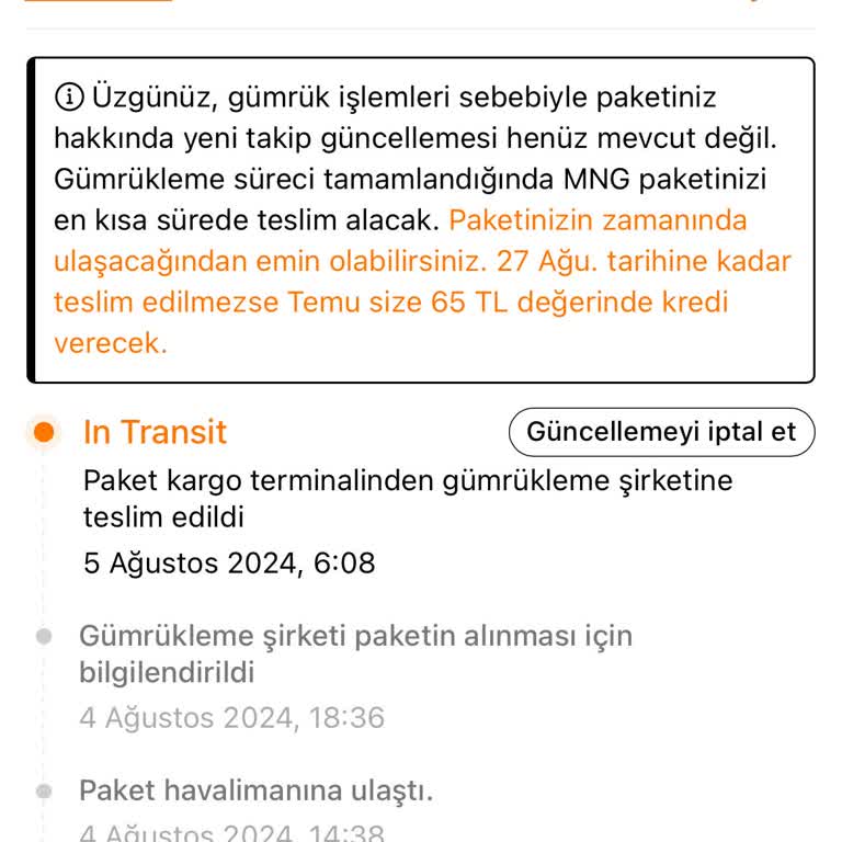 Temu Siparişimi MNG Kargo 5 Ağustostan Beri Gümrükten Teslim Almadı