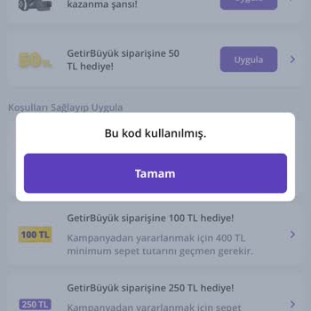 Getir Kupon Kodu Geçersiz /ilgisiz Temsilci