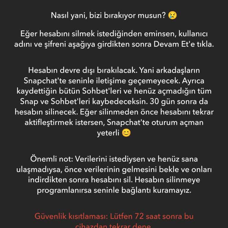 Snapchat Hesap Silme İşleminde Hesap Silinmiyor