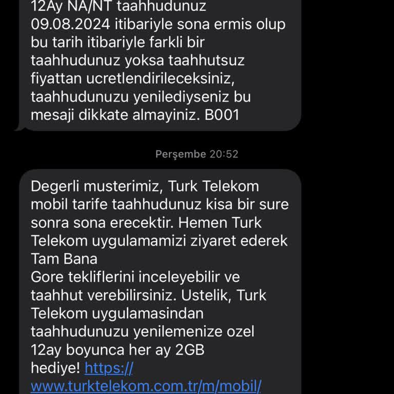 Türk Telekom'un Taahhütname Bittikten Sonra Haber Vermesi