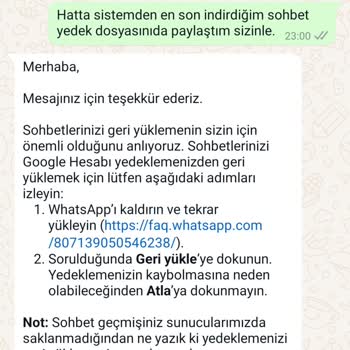 WhatsApp Hatalı Yedek Dosyasını Çözmek Yerine Tüm Yedeklerimi Sildirdi