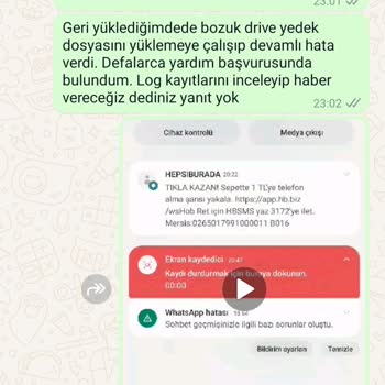 WhatsApp Hatalı Yedek Dosyasını Çözmek Yerine Tüm Yedeklerimi Sildirdi