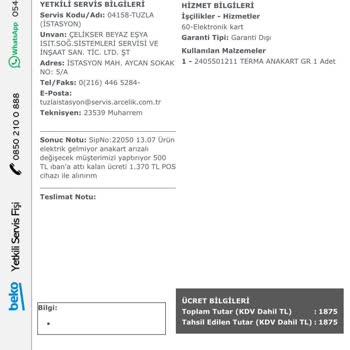 Beko Servisi Kartımdan Aynı Tutarı İki Kez Çekti İade Yapmıyor