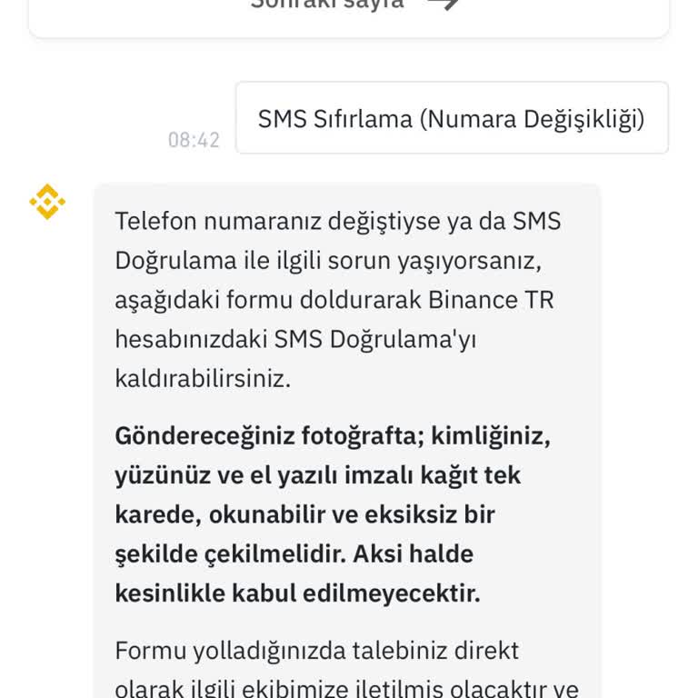 Binance TR Numara Değişikliği SMS Kodu