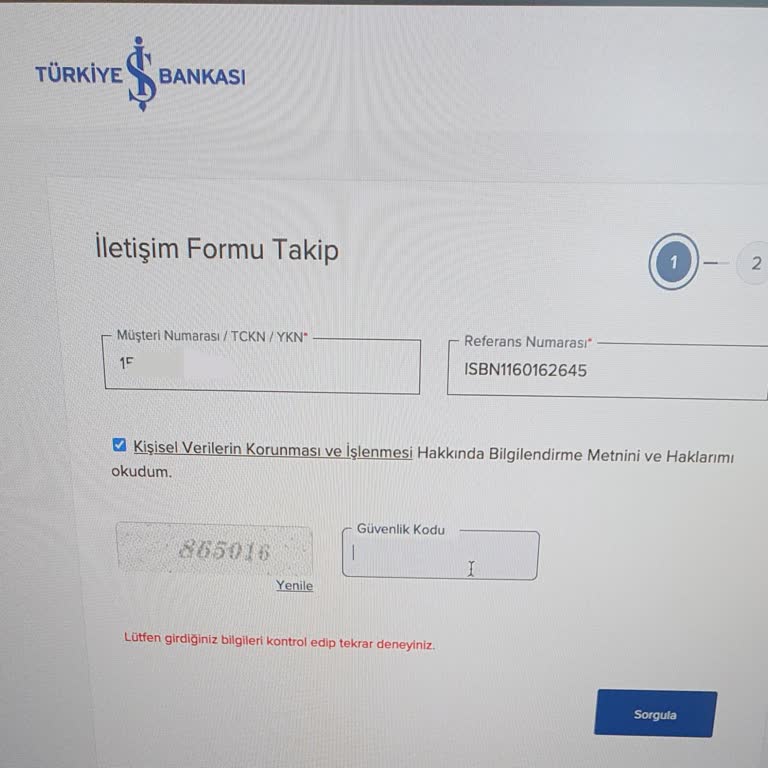 İş Bankası İletişim Formu Takip'te Bir Sorun