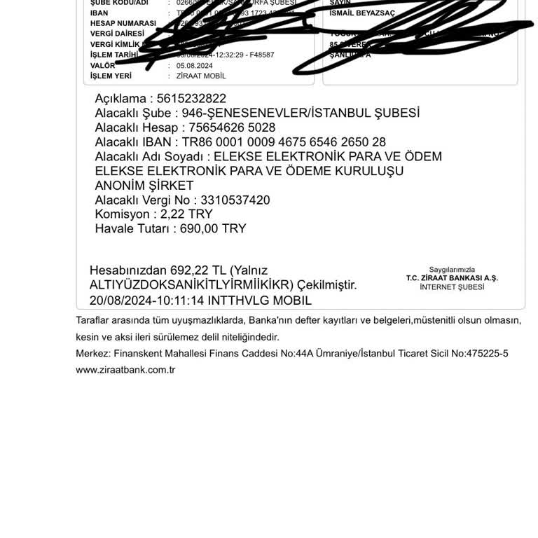 Tüvtürk Haksız Ücret Talebi 690 TL