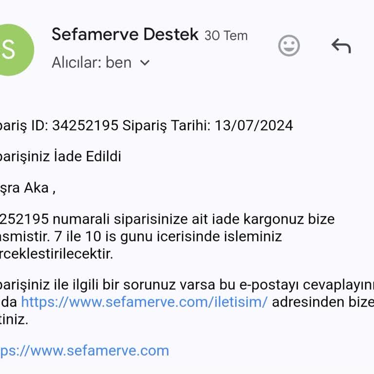 Sefamerve Ücret İadesini Yapmadı