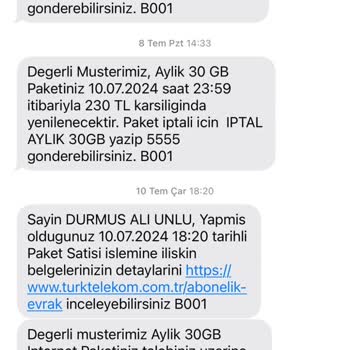 Türk Telekom Haksız Paket Ücreti Talebi