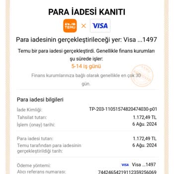 Ziraat Bankası, Temu Para İademi 10 Gün Bekletip 130 TL Eksik Yatırdı.