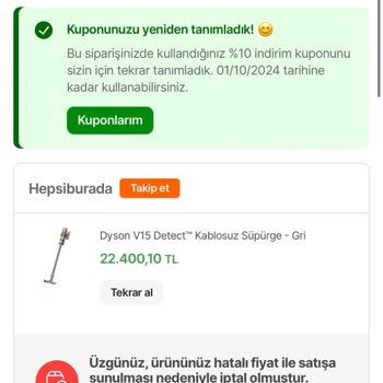 Hepsiburada.com Hatalı Fatura Gerekçesiyle Siparişimi İptal Etti