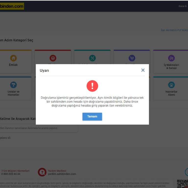Sahibinden Hesap Doğrulama Yapılamıyor
