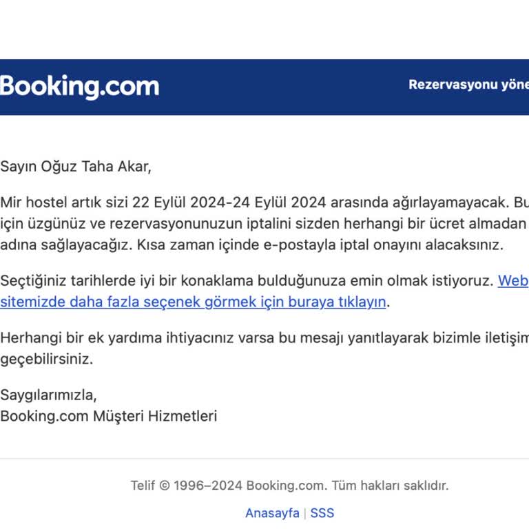 Booking.com Benim Haberim Olmadan Rezervasyonumu İptal Etti!