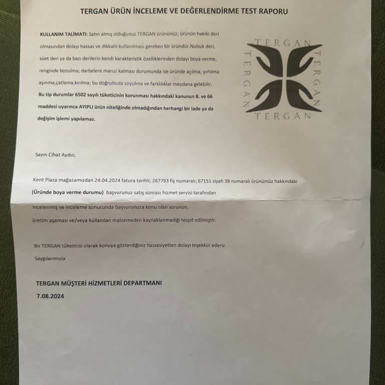 Tergan Ayakkabı Renk Sorunu Ve Yetersiz Müşteri Hizmeti