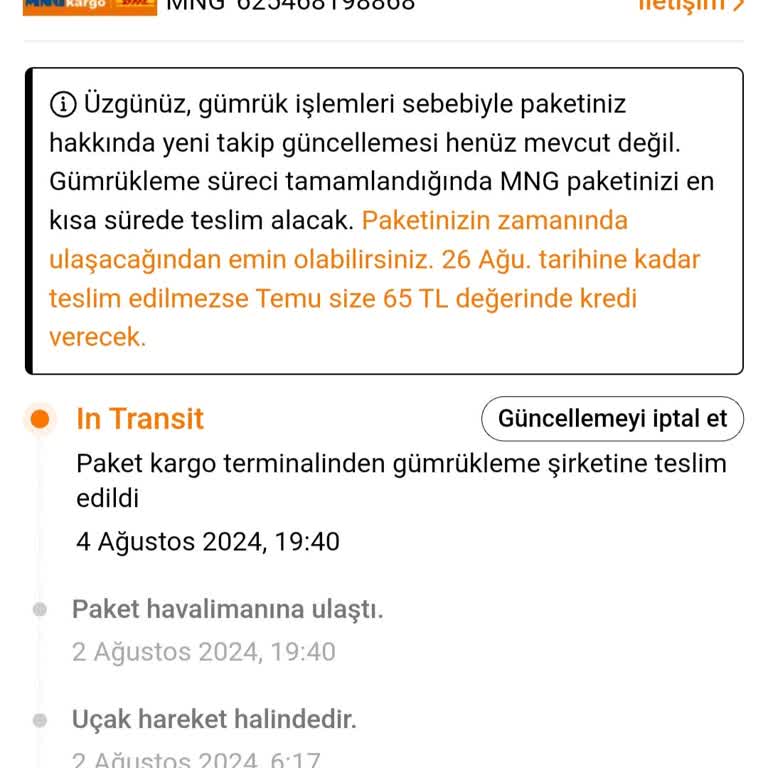 Temu'dan 25 Temmuz Da Verdiğim Siparişim Hala Gelmedi