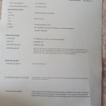 HP Servisinin Yaptığı Aldatma, HP Deskjet Model Yazıcımı Tamir Etmedi