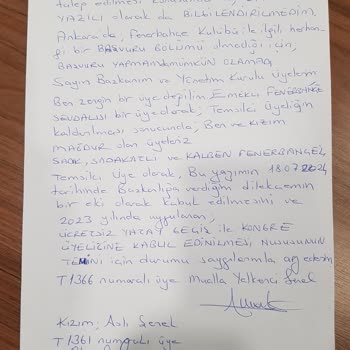 Fenerbahçe Spor Kulübü Kongre Üyeliği İle İlgili Dilekçe