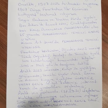 Fenerbahçe Spor Kulübü Kongre Üyeliği İle İlgili Dilekçe