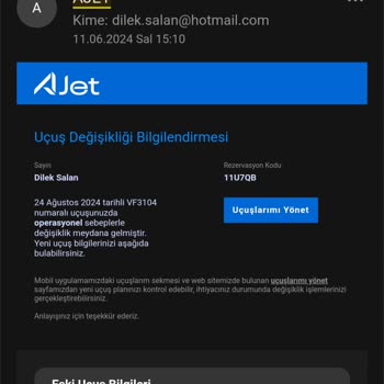 Ajet Benim Onayımı Almadan Biletimin Saatine Onay Verdi