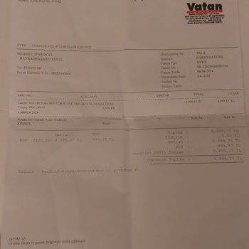 Tabletin Kısa Süre Bozulmasında Vatan Bilgisayar'ın Destek Olamaması Hk