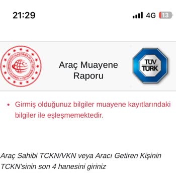 E Devlet, Tüvtürk Üzerinden Araç Muayene Raporu Görüntüleyememe Hatası
