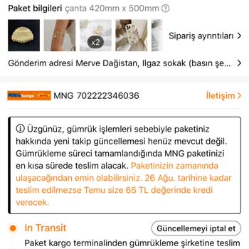 Temu Siparişlerimin MNG Kargo Tarafından Gümrükten Alınmaması