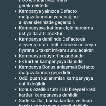 TEB DeFacto Bonus Kredi Kartına 6Taksit Kampanyası