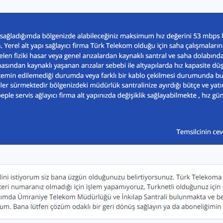 TurkNet Şikayet | Ümraniye Telekom Müdürlüğü Ve İnkılap Santrali