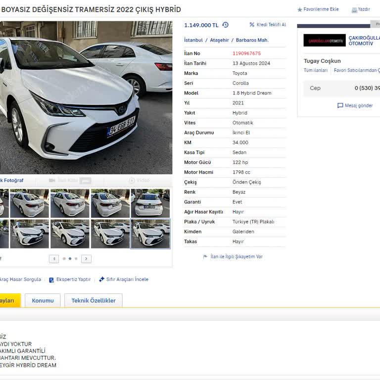 Çakıroğulları Otomotiv (Sancaktepe) İlanında Verilen Yanlış Bilgi