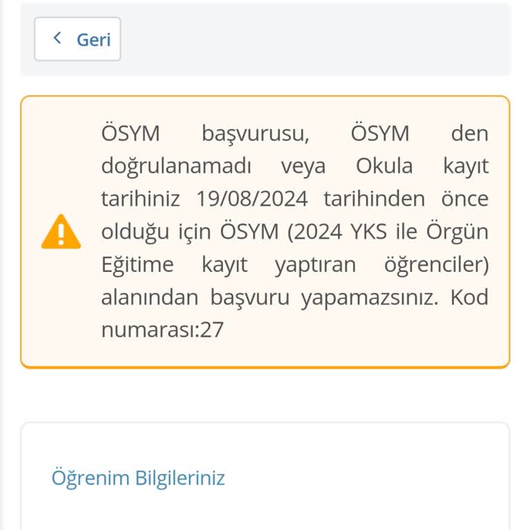 KYK Başvuru Kod 27 Hatası
