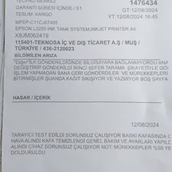 Teknosa'dan Aldığım Epson Yazıcı Sürekli Arızalanıyor